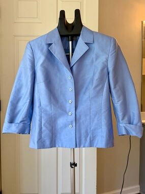 Kate Hill Petite 100% Silk Periwinkle Blue Tailored Blazer Jacket Women’s 10P